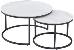 Signal Ferrante Kerek Márvány Hatású Kerámia Dohányzóasztal Szett Fehér/Fekete