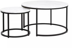 Signal Dion Márvány Hatású Kerek Dohányzóasztal Szett Fehér Laminált Lappal