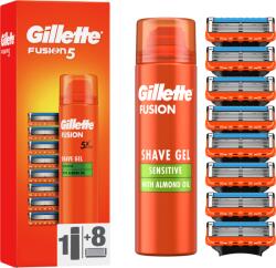 Gillette Fusion5 8 db Férfi Borotvabetét + Sensitive Borotvazselé 200 ml