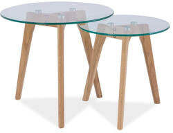Signal Oslo Kerek Üveg Dohányzóasztal Szett Tölgy Lábakkal