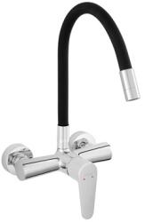 FERRO Algeo-Zumba mosogatócsaptelep flexibilis felső kifolyócsővel, króm, fekte (FE-BAG5UFB)