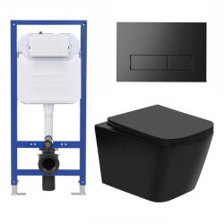 Welland Cono Rimless fali WC csésze + fali tartály nyomólappal (fekete)