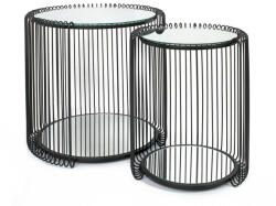 KARE Design Wire Double II Fekete Fém Dohányzóasztal Szett Tükrös Üveglappal