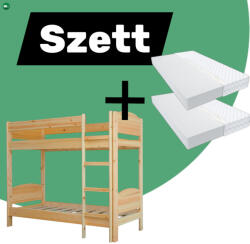 Komforttéka Henrik emeletes fenyő ágy TÜV minősítéssel + 2 db Max matrac