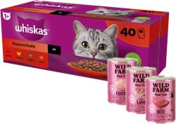 Whiskas WHISKAS Adult tasak 40 x 85g Classic Meals - nedves eledel felnőtt macskáknak, mártással (marhahús, csirke, bárány, baromfi) + WILD FARM Pate 3x400g MIX
