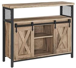 VASAGLE Tálalószekrény, konyhaszekrény, 2 tolóajtóval, barna és fekete (LSC092B50)