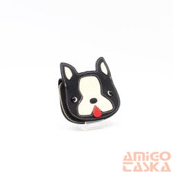  Bőr fekete erezett körbecipzáras kutyás kártyatartó 6510