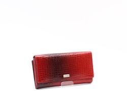 La Scala piros / bordó lakk krokkómintás hátul lehajtós nagy női bőr pénztárca cro155