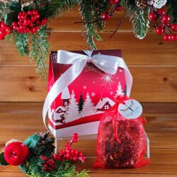  Holiday Tea Box - Karácsonyi ajándék tető formájú díszdobozban - Piros - téli táj