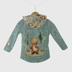 Takoy Panel szabásmintával 146 softshell kabátra erdei állatok kalandjai sötét menta