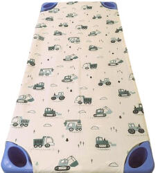  Vízhatlan gumifüles gyermek mintás lepedő petrol zöld munkagép mintás 55x130cm / 58x130cm ágyra