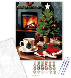  Kandalló Melletti Ünnepi Meghittség - számfestő készlet - 40×50 cm (Keretre feszítve)