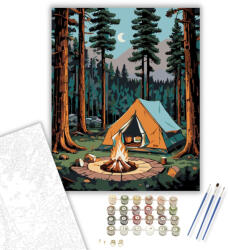  Éjszakai Táborozás Fenyvesben - számfestő készlet - 40×50 cm (Keretre feszítve)