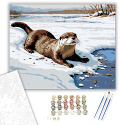  Téli Vidám Vidra - számfestő készlet - 40×50 cm (Keretre feszítve)