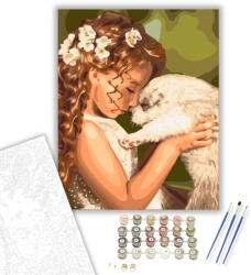  Kislány és kutya - számfestő készlet - 40×50 cm (Keretre feszítve)