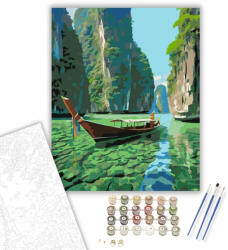  Thai Hosszúfarkú Csónak a Mesés Sziklák Között - számfestő készlet - 40×50 cm (Keretre feszítve)