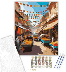  Jaipur Élénk Piac - számfestő készlet - 40×50 cm (Keretre feszítve)