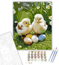 Számfestő Kiscsibék Színes Tojásokkal - számfestő készlet - 40×50 cm (Keretre feszítve) (crea6408-40X50-KF)