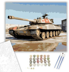  T-72 Tank Elhagyatott Hangár Előtt - számfestő készlet - 40×50 cm (Keretre feszítve)