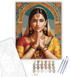  Imádkozó Hindu Nő Arany Ékszerekkel - számfestő készlet - 40×50 cm (Keretre feszítve)