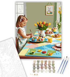  Húsvéti Reggel Festett Tojásokkal - számfestő készlet - 40×50 cm (Keretre feszítve)