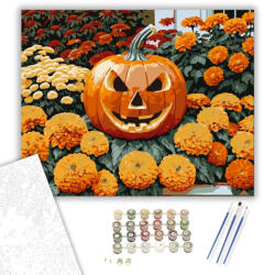  Halloween tök őszi virágokkal - számfestő készlet - 40×50 cm (Keretre feszítve)