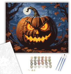  Fénylő szörnyeteg töklámpás - számfestő készlet - 40×50 cm (Keretre feszítve)