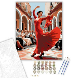  Flamenco Táncos Cordobai Udvarban - számfestő készlet - 40×50 cm (Keretre feszítve)