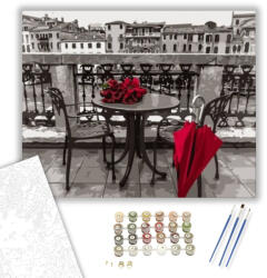 Számfestő Szürke és Bordó Terasz - számfestő készlet - 40×50 cm (Keretre feszítve) (R-055-40X50-KF)