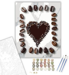  Kávészem Szív Márványlapon - számfestő készlet - 40×50 cm (Keretre feszítve)