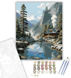 Számfestő Hegyi Onsen Fenyőkkel - számfestő készlet - 80×100 cm (Keret nélkül) (crea7004-80X100-KN)