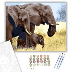Számfestő Elefánt család - számfestő készlet - 40×50 cm (Keretre feszítve) (crea577-40X50-KF)
