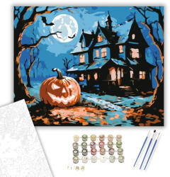Számfestő Kísértetjárta ház és faragott tök - számfestő készlet - 40×50 cm (Keretre feszítve) (crea3132-40X50-KF)
