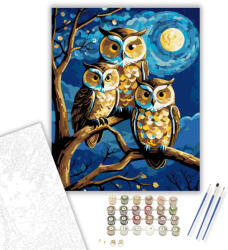 Holdfényes Baglyok Harmóniája - számfestő készlet - 40×50 cm (Keretre feszítve)