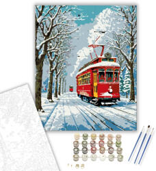  Téli Varázslat Villamossal - számfestő készlet - 40×50 cm (Keretre feszítve)