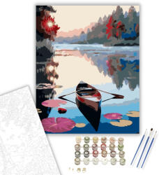  Vörös Evezős Csónak Tavirózsák Között - számfestő készlet - 40×50 cm (Keretre feszítve)