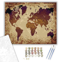 Számfestő Sötétbarna Világtérkép - számfestő készlet - 40×50 cm (Keretre feszítve) (ujszam040-40X50-KF)