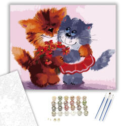 Számfestő Cica szerelem - számfestő készlet - 40×50 cm (Keretre feszítve) (crea069-40X50-KF)