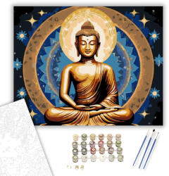  Arany Buddha Kozmikus Háttérrel - számfestő készlet - 60×70 cm (Keretre feszítve)