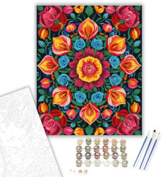 Számfestő Virágos Mandala Rózsákkal és Tulipánokkal - számfestő készlet - 40×50 cm (Keretre feszítve) (crea6508-40X50-KF)