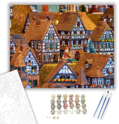  Mézeskalács falu- számfestő készlet - 40×50 cm (Keretre feszítve)