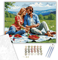  Piknikező Szerelmespár - számfestő készlet - 40×50 cm (Keretre feszítve)