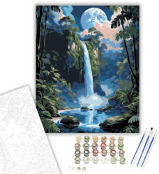  Holdfényes Dzsungel Vízesés - számfestő készlet - 40×50 cm (Keretre feszítve)