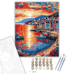  Naplemente a Tengerparti Városban - számfestő készlet - 40×50 cm (Keretre feszítve)