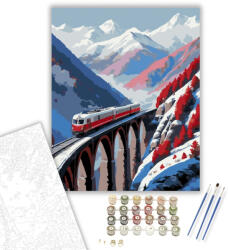  Hegyi Viadukton Átkelő Vonat - számfestő készlet - 40×50 cm (Keretre feszítve)