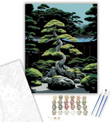  Japán Kert Bonsai Fákkal - számfestő készlet - 40×50 cm (Keretre feszítve)