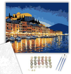  Nafplio Éjszakai Fényei a Kikötőben - számfestő készlet - 40×50 cm (Keretre feszítve)