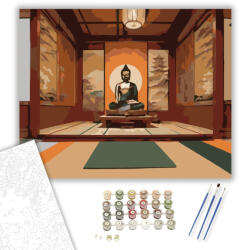  Buddha Szobor Tradicionális Japán Templomban - számfestő készlet - 40×50 cm (Keretre feszítve)