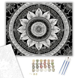  Ezüstös Mandala Szimmetriával - számfestő készlet - 40×50 cm (Keretre feszítve)