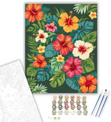  Trópusi Hibiszkusz és Lomb Mandala - számfestő készlet - 40×50 cm (Keretre feszítve)